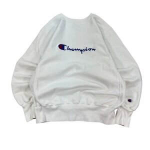 Champion Reverse Weave Sweatshirt Men's Large White Embroidered Logo Made in USA
